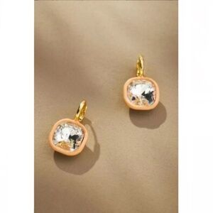 Peach Square resin crystal drop huggie earrings